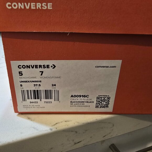 Converse Chuck 70 Hi Plus Foundational Canvas Sneakers Black A00916C Womens Sz 7 - Picture 10 of 15